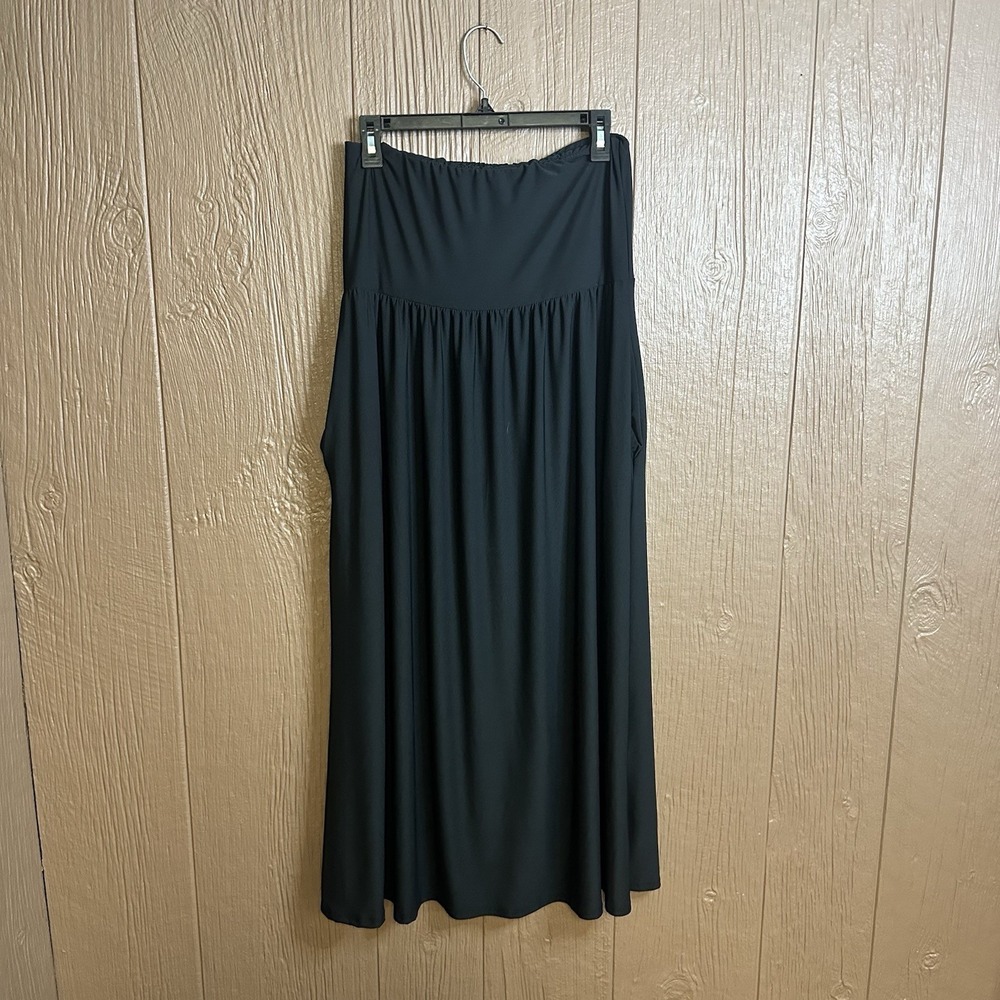 NWT 24Seven Comfort Apparel Maxi Skirt Black Pockets Foldover Casual Relaxed